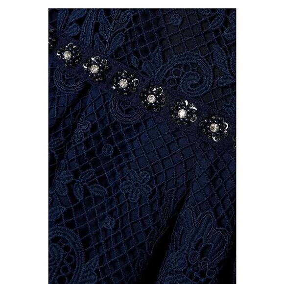 Self Portrait Guipure Lace Embellished Dress in Navy Blue US 4 - Picture 6 of 7